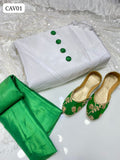 Kataan Silk Fabric Shirt With Chiffon Fancy Dupatta And Kataan Silk Trouser 3Pc Dress With Khussa As a Gift