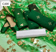 Paper Cotton Fabric Fancy Embroidery Work Shirt With Net Gota Work Dupatta And Kataan Silk Trouser 3pc Dress With Khussa