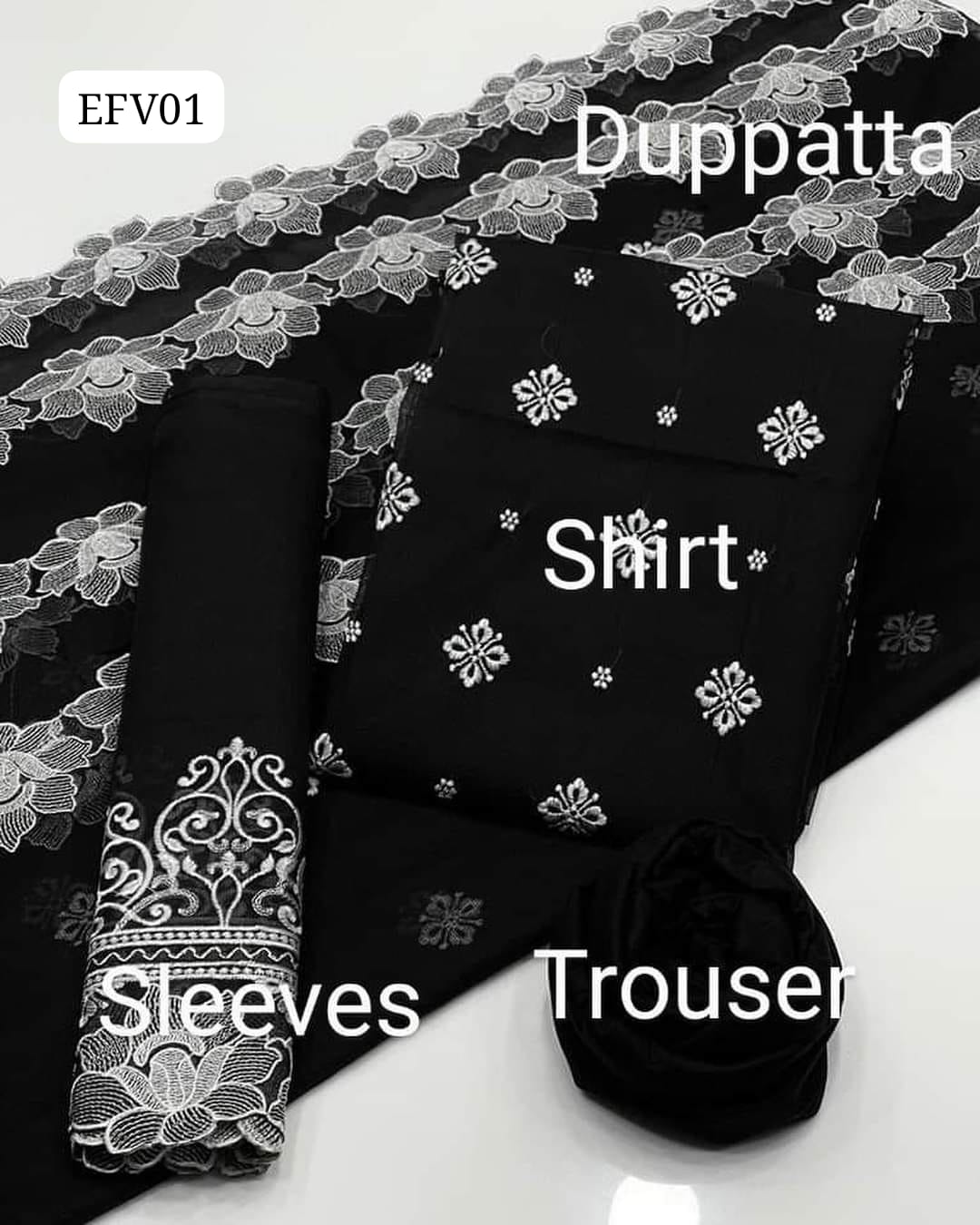 Khaadi Net Fabric Beautiful Boti Work Shirt With Khaadi Net Cut Border Work Duppata And Lawn Plain Trouser 3Pc Dress