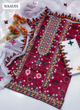 Lawn Fabric Ajrak Print Karhai Ari Balochi Style Work Shirt With Krincle Chiffon Dupatta And Lawn Karhai Ari Balochi Style Work Trouser 3Pc Dress