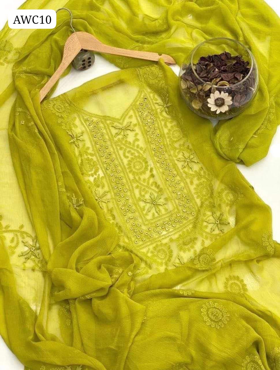 Chiffon Fabric Shadow Shisha Gula Work Shirt And Chiffon Dupatta 2 Pc Dress