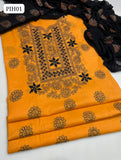 Lawn Fabric GTM Karhai Handmade Work Shirt With Chiffon Embroidered Work Dupatta And Lawn Embroidered Trouser 3PC Dress