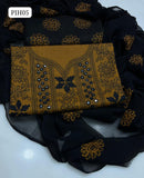 Lawn Fabric GTM Karhai Handmade Work Shirt With Chiffon Embroidered Work Dupatta And Lawn Embroidered Trouser 3PC Dress