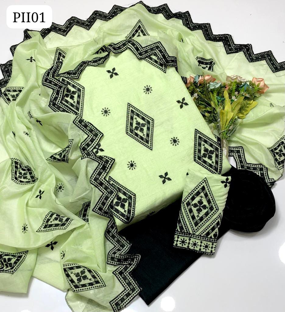 Paper Cotton Fabric Karhai Computer Work and Cut Work Bazoo Heavy Cut Work Shirt With Paper Cotton Karhai Computer Work Dupatta And Kataan Silk Trouser 3Pc Dress