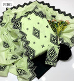 Paper Cotton Fabric Karhai Computer Work and Cut Work Bazoo Heavy Cut Work Shirt With Paper Cotton Karhai Computer Work Dupatta And Kataan Silk Trouser 3Pc Dress