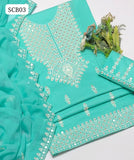 Lawn Fabric Computer Patang Buti Embroidery Work Shirt With Chiffon 2 Sides Dupatta And Embroidery Trouser 3Pc Dress