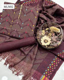 Khaadi Cotton Fabric Bindi Style Work Shirt With Khaadi Multi Colours Dupatta And Plain Trouser 3Pc Dress