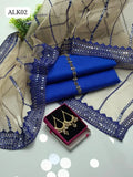 Kattan Silk Fabric Shirt With Organza 9Mm Foil Beautiful pattern + Border style Duppata And Kattan Silk Trouser 3Pc Dress With Neckline & Earrings Gift