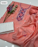 Paper Cotton Fabric Multi Embroidery Work Shirt With Paper Cotton Embroidery Dupatta And Lawn Chicken Trouser 3Pc Dress
