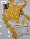 Lawn Fabric Polka Dot Print Shirt With Cut Work Embroidery Chiffion Duppata And Cut Work Flower Embroidery Lawn Trouser 3 Pc Dress