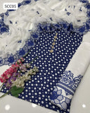 Lawn Fabric Polka Dot Print Shirt With Cut Work Embroidery Chiffion Duppata And Cut Work Flower Embroidery Lawn Trouser 3 Pc Dress