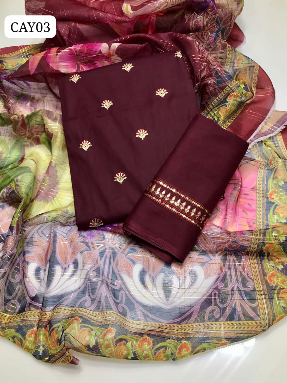 Monar Lawn Fabric Front Embroidery Work Shirt With Monar Lawn Digital Dupatta And Monar Lawn Embroidery Trouser 3pc Dress