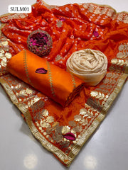 Shamoz Silk Fabric All Over Sequence Tilla And Sitara Charri Work Shirt With Soft Silk Original Chunri Dupatta With Heavy 4 Side Pasting Gotta Border & Lass Self Embroidery And masuri Trouser 3Pc Dress