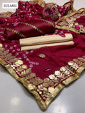 Shamoz Silk Fabric All Over Sequence Tilla And Sitara Charri Work Shirt With Soft Silk Original Chunri Dupatta With Heavy 4 Side Pasting Gotta Border & Lass Self Embroidery And masuri Trouser 3Pc Dress