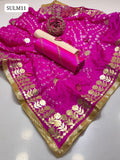 Shamoz Silk Fabric All Over Sequence Tilla And Sitara Charri Work Shirt With Soft Silk Original Chunri Dupatta With Heavy 4 Side Pasting Gotta Border & Lass Self Embroidery And masuri Trouser 3Pc Dress
