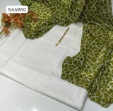 Kataan Silk Fabric Plain Shirt With Beautiful Degital Print Soft Karinkal Chiffon Dupatta And Kataan Silk Plain Trouser 3Pc Dress With Nekline