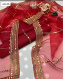 Kattan Silk Fabric Shirt With Organza 9Mm Sequence Foil Beautiful Pattern Border Style Duppata And Kattan Silk Trouser 3Pc Dress With Neckline