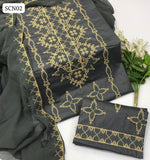 Lawn Fabric Cross Stich Galla Daman Embroidery Work Shirt With Chiffon embroidery Dupatta And Lawn Embroidery Trouser 3Pc Dress