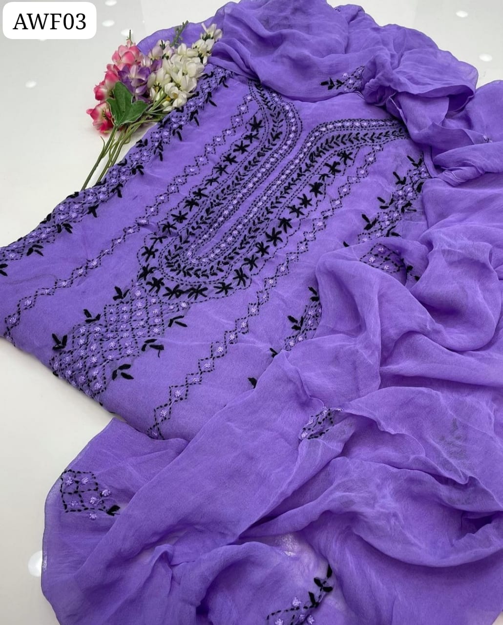 Chiffon Fabric Pika Mkadi Jal Embroidered Work Shirt And Chiffon Embroidered Dupatta 2Pc Dress