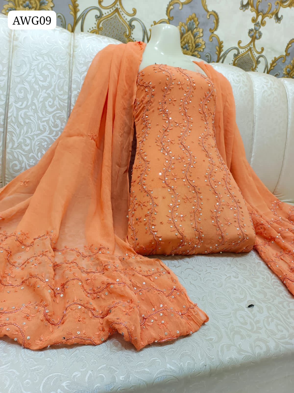 Chiffon Fabric Dory Satara Embroidered Work Shirt With Chiffon Embroidered Work Dupatta 2Pc Dress