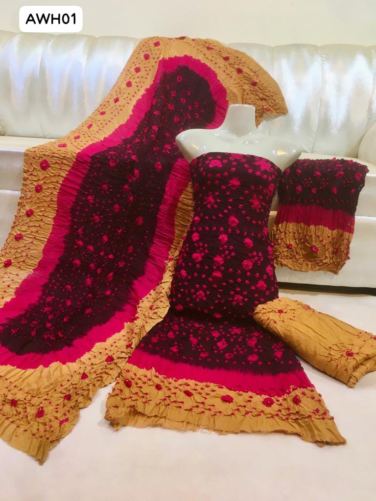 Pure Lawn Fabric Beautiful Hand Binding Very Sophisticated Design Chinery Shirt With Lawn Chinery Dupatta And Lawn Trouser 3Pc Dress
