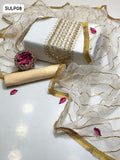 Crinkle Chiffon Fabric Handmade Mirror Gala Work Shirt And Sleeves With Indian Net Handmade Kinari Lining Dupatta With 4 Side Border Kiran Lass And Self Embossed Masuri Trouser 3Pc Dress
