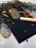 Crinkle Chiffon Fabric Handmade Mirror Gala Work Shirt And Sleeves With Indian Net Handmade Kinari Lining Dupatta With 4 Side Border Kiran Lass And Self Embossed Masuri Trouser 3Pc Dress
