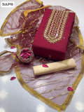 Crinkle Chiffon Fabric Handmade Mirror Gala Work Shirt And Sleeves With Indian Net Handmade Kinari Lining Dupatta With 4 Side Border Kiran Lass And Self Embossed Masuri Trouser 3Pc Dress