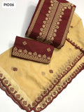 Lawn Fabric Computer Embroidery Gala Daman Work Shirt With Chiffon Embroidery Four Badder Dupatta And Lawn Embroidery Trouser 3Pc Dress