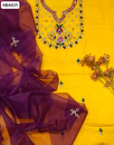 Lawn Fabric Beautiful Combination of Raisham & Beits Work Embroidery Shirt And Sleeves Embroidery with Organza Contras Dupatta And Plain Lawn Trouser 3Pc Dress