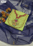 Lawn Fabric Beautiful Combination of Raisham & Beits Work Embroidery Shirt And Sleeves Embroidery with Organza Contras Dupatta And Plain Lawn Trouser 3Pc Dress