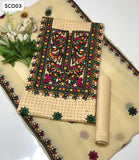 Soft Lawn Fabric Self Print Aari Galla Daman Embroiderey Work Shirt With Chiffon 2 Side Embroidery Dupatta And Lawn Plan Embroidery Trouser 3Pc Dress