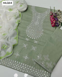 Lawn Cotton Fabric Computer 9Mm Work Shirt With Chiffon 2 Side Embroidered Work Dupatta And Lawn Cotton Embroidered Trouser 3Pc Dress