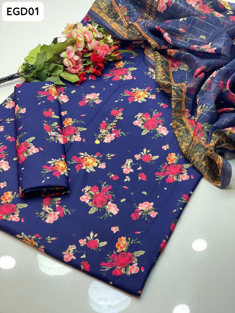 Monar Lawn Fabric Digital Print Shirt With Digital Print monar Duppata And Monar Lawn Digital Print Trouser 3 Pc Dress