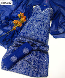 Soft Lawn Fabric Hande made Shiddu ChikenKari Jall Work Shirt With Chiffon Embroidery Dupatta And Lawn Embroidery Trouser 3Pc Dress
