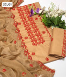 Lawn Cotton Fabric Computer Cross Stich Embroidery Work Shirt With Chiffon Embroidery Dupatta And Lawn Embroidery Trouser 3Pc Dress