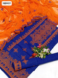 Cotton Lawn Fabric Model Style Computer Cross Stitch Gala Kaliyan & Daman Embroided Work Shirt With Chiffon Contras Orange Embroided Work Dupatta And Cotton Lawn Same Colour Embroided Trouser 3Pc Dress