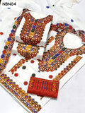 New Arrival 20223  Soft lawn White Embroidered Computer Multi Aari Balochi Gala Daman Shirt And White Mahta Patti Chifon Dupatta & Five Contras Heavy Embroidered Trouser 3 PC Dress