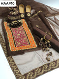 Multani 6Pc Collection Organza handmade fully Embroiderd Shirt And Kattan Silk plain Trouser With Organza Embroidered Dupatta With Beautiful Embroidered Khusa. Hanging Clutch or Beautiful Bangles As a Gift