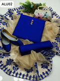Kattan Silk Fabric Plain Shirt With Indian Soft Masoori Resham Bunch Dupatta And Kattan Silk Plain Trouser 3Pc Dress With Khussa And Clutch As A Gift