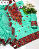 Soft Lawn Cotton Computer Multi Aari Gala Daman Embroidred Work Shirt With Same Colour 4 Side Boder Heavy Embroidred Chiffon Dupatta And Same Colour Heavy Embroidred Trouser 3Pc Dress