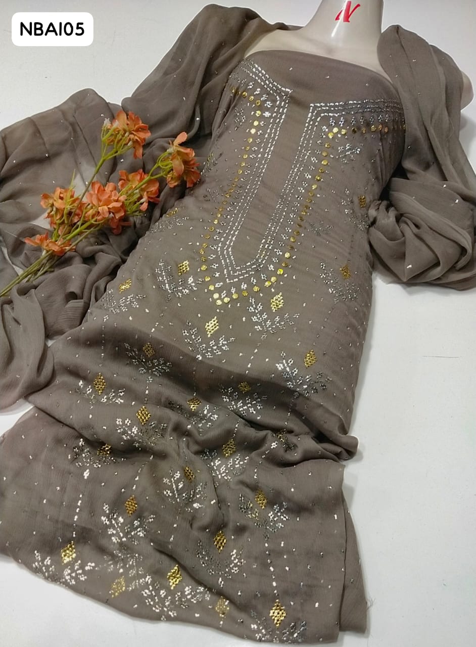 Soft Pure Bamber Chiffon Hand Embroidery Mukesh Gala Jall style Work Shirt And Bamber Chiffon Dupatta 2Pc Dress