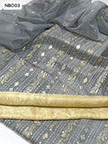Rashian Net Fabric Full Embroided Thread work with Sequence Fancy Jaal Work Shirt With Same Colour Embroided Botti Rashian Net Dupatta And Skin Contras Jamawar Trouser 3Pc Dress