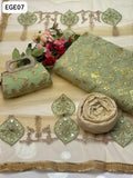 Soft Silk Fabric Front Jaal Work Shirt With Net Aplic Work Duppata And Masoori Trouser 3Pc Dress With Clutch As a Gift