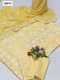 Soft Lawn Fabric Computer 9mm Gala With Heavy Daman Embroidery Shirt With Same Colour Mahta Patti Embroidery Chiffon Dupatta And Lawn Same Colour Embroided Trouser 3Pc Dress