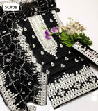 Lawn Cotton Fabric Aari Gall Daman Embroidery Work Shirt With Chiffon Embroidery 4 Side And Lawn Cotton Embroidery Trouser 3Pc Dress