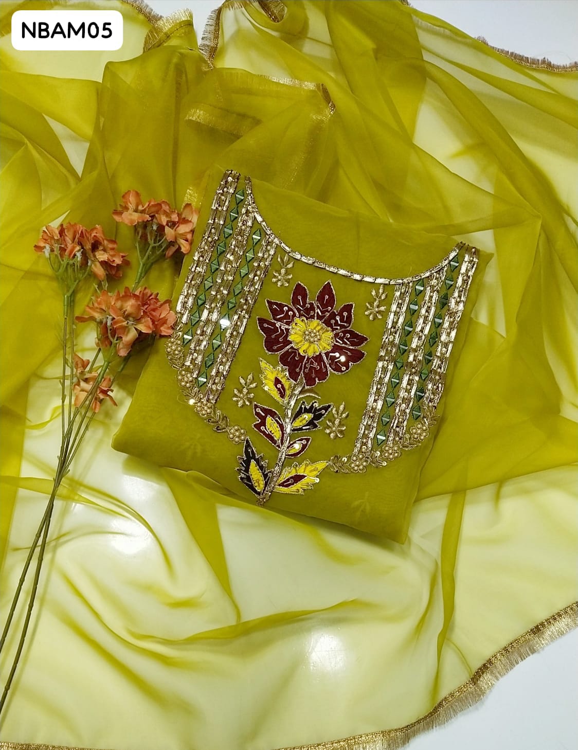 Indian Pure Organza Fabric Hand Work Beautiful Full Heavy Gala Shirt And Organza 4Said Zari Les Dupatta 2pc Dress