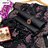 Katan Silk Fabric Plain Shirt & Trouser With lawn Chunri Block Print Duppata 3Pc Dress With Earrings And Mata Pati Gift