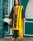 Cotton Fabric Cross Stitch Embroidery Work Shirt With Contras Chiffon Embroidery Duppata And Cotton Trouser Along 3 Pc Dress