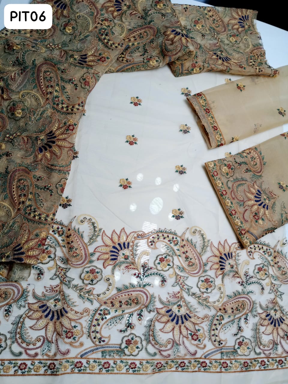 Cotton Net Fabric Heavy Front Back & Sleeves Heavy Embroidered Shirt And Cotton Net Full Heavy Embroidered Dupatta 2Pc Dress